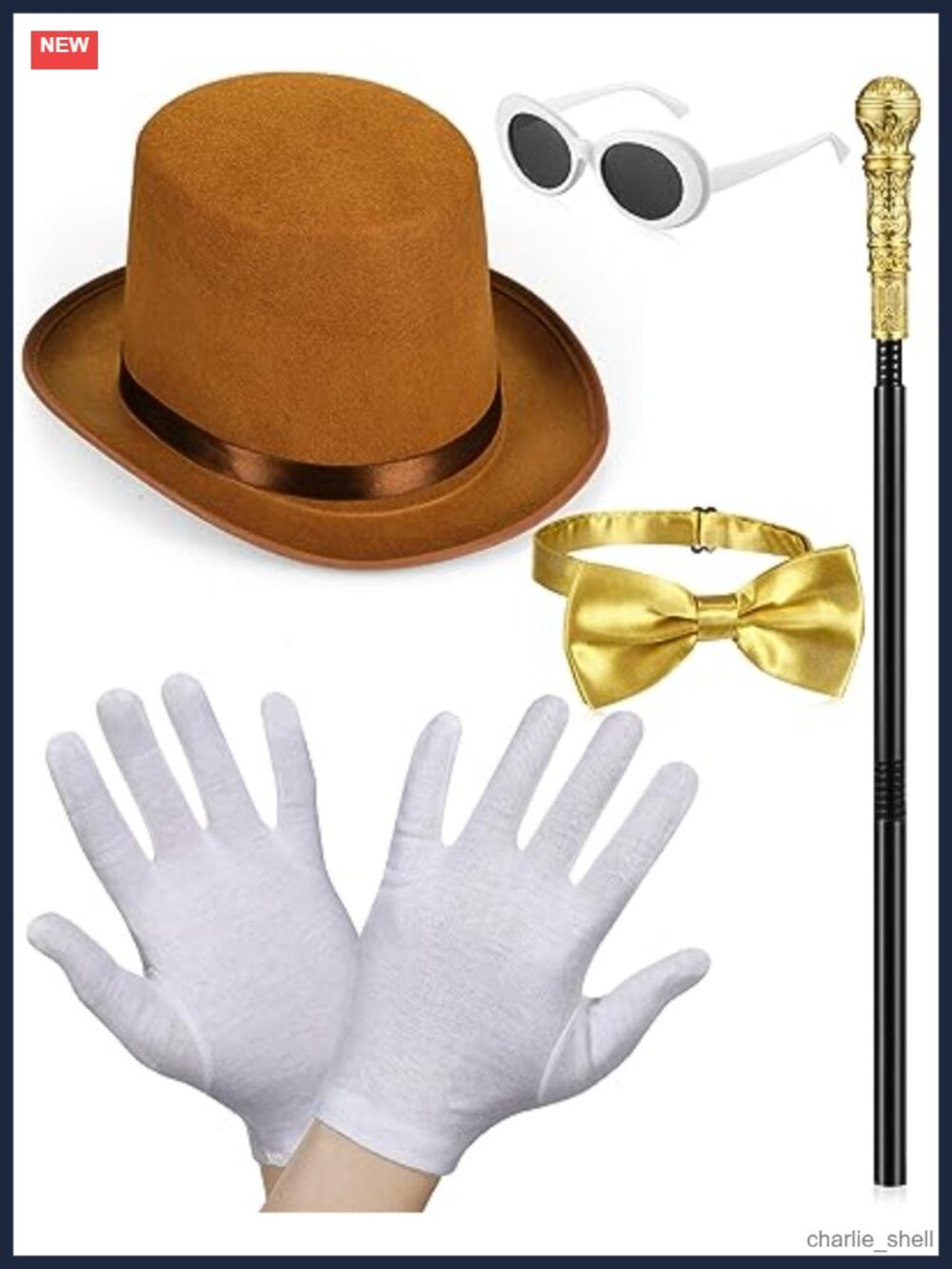 5 Pc Top Hat Costume Set Non Woven Fabric Scepter Glasses Bow Tie Gloves